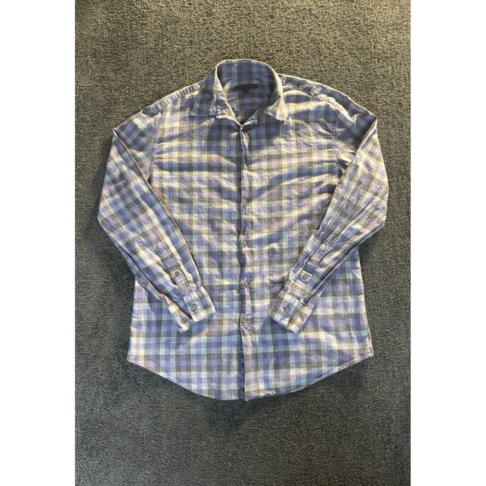John Varvatos Button Down Shirt Plaid Check Pattern Casual Long Sleeve Men Small
